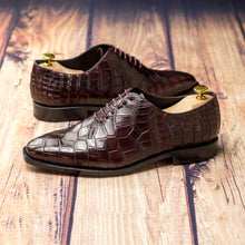 Load image into Gallery viewer, Burgundy Alligator Wholecut Shoes - Whole Cut