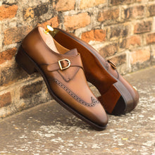Load image into Gallery viewer, Burnished Cognac Leather Single Monk Shoes - Single Monk