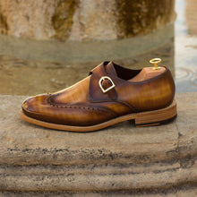 Load image into Gallery viewer, Cognac Patina Leather Single Monk Shoes - Single Monk