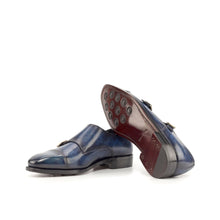 Load image into Gallery viewer, Dark Blue Patina Leather Double Monk Shoes - Double Monk