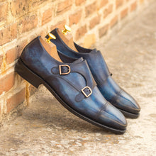 Load image into Gallery viewer, Dark Blue Patina Leather Double Monk Shoes - Double Monk