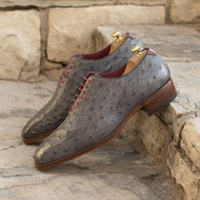 Load image into Gallery viewer, Grey Ostrich Wholecut Shoes with Cuban Heel - Whole Cut
