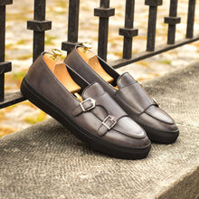 Load image into Gallery viewer, Grey Painted Calf Double-Monk Sneakers