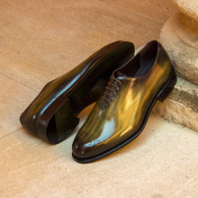 Load image into Gallery viewer, Khaki Green Patina Leather Wholecut Shoes - Whole Cut