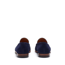 Load image into Gallery viewer, MORGAN MOCASSIN NAVY SUEDE, MED BROWN SUEDE - Moccasin Loafers