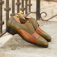 Load image into Gallery viewer, Olive & Cognac Genuine Python Derby Shoes - Derby