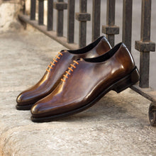 Load image into Gallery viewer, Plain Cognac Patina Leather Wholecut Shoes - Whole Cut