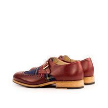 Load image into Gallery viewer, Red Leather & Tartan Fabric Single Monk Shoes - Single Monk