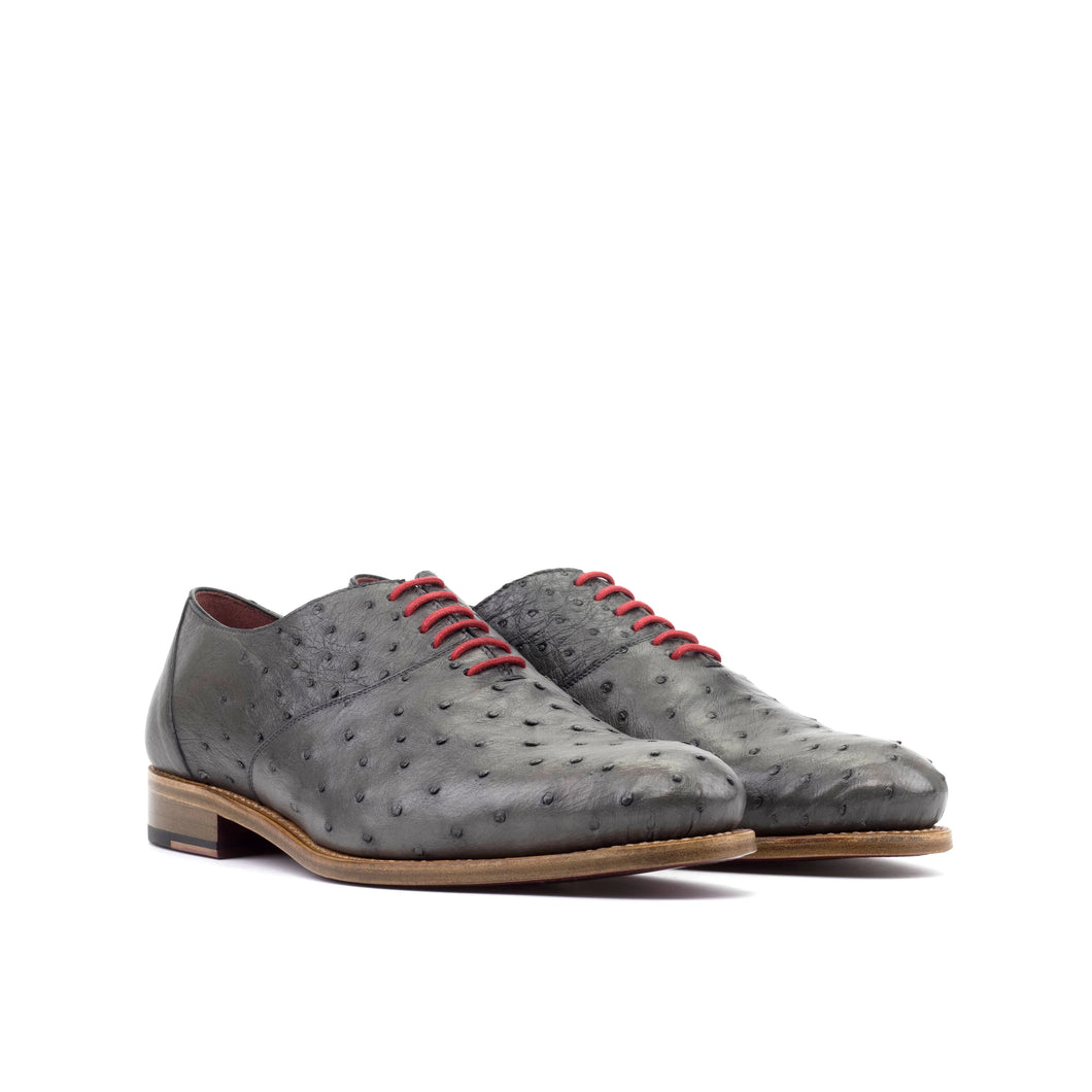 Grey Ostrich Wholecut Shoes with Cuban Heel