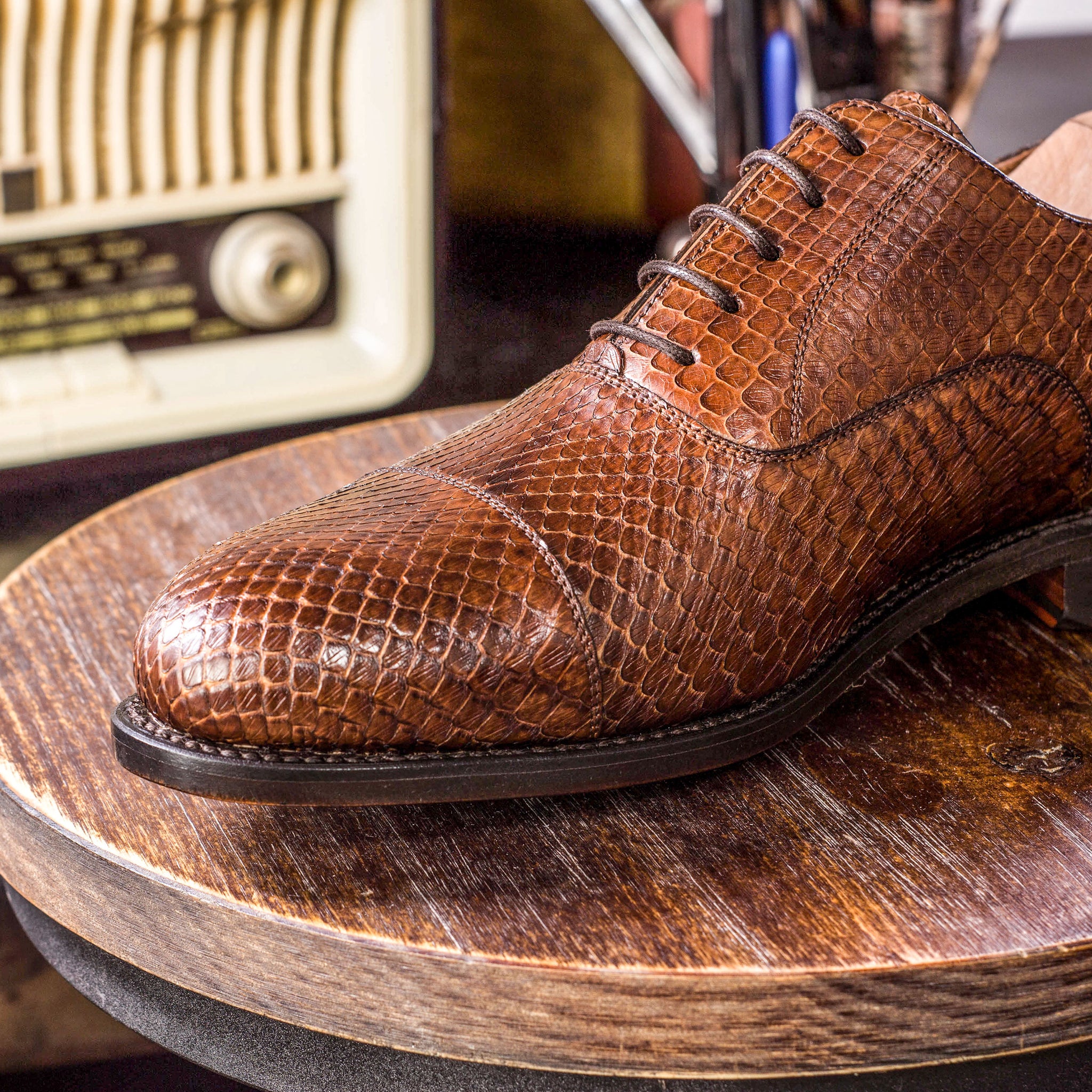 Genuine Brown Python Oxford Shoes - Goodyear-welted soles 