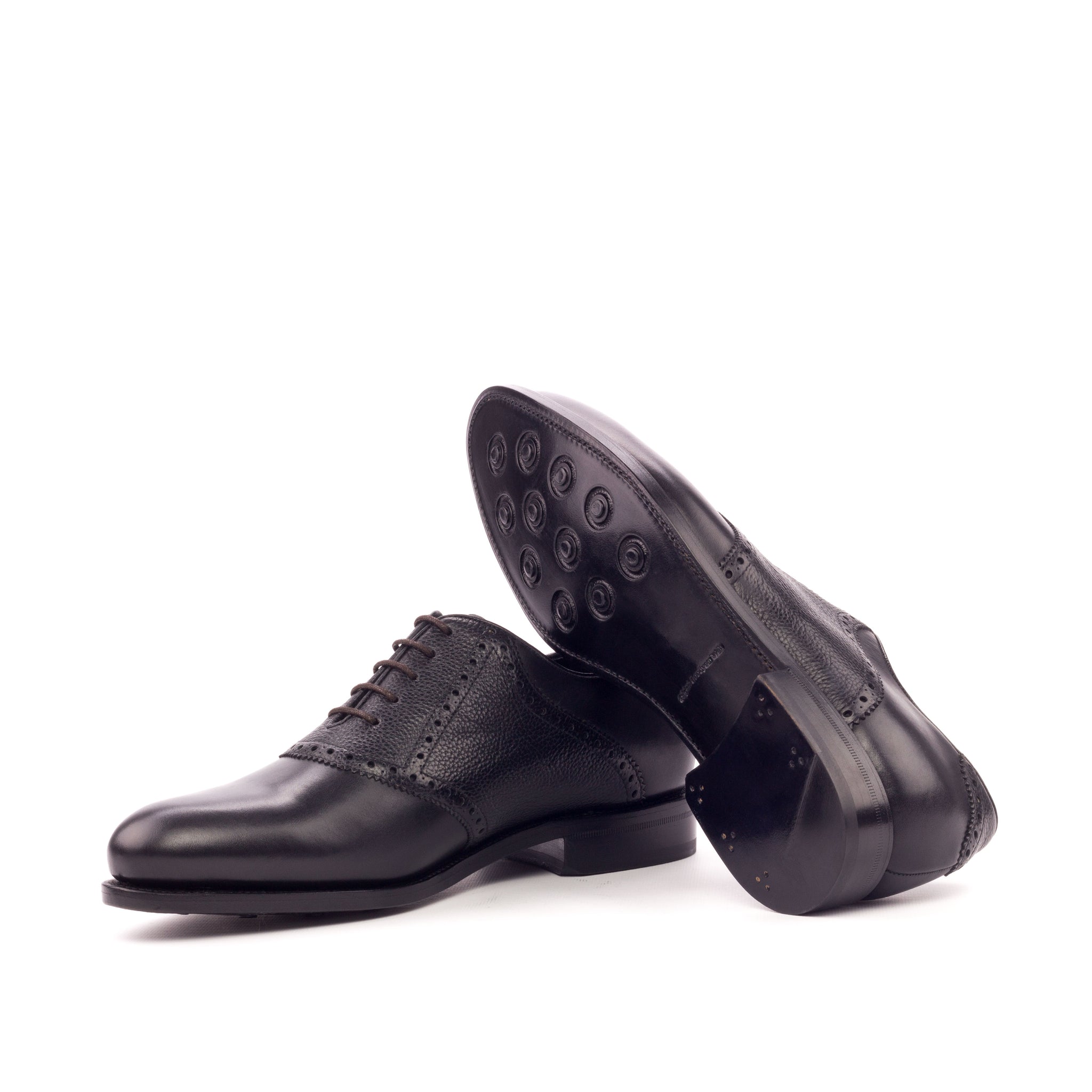 ADORSI Classic Black Leather Oxford Shoes size 14 Black Leather Saddle Shoes - D + EE + EEE Widths Available  main image 2