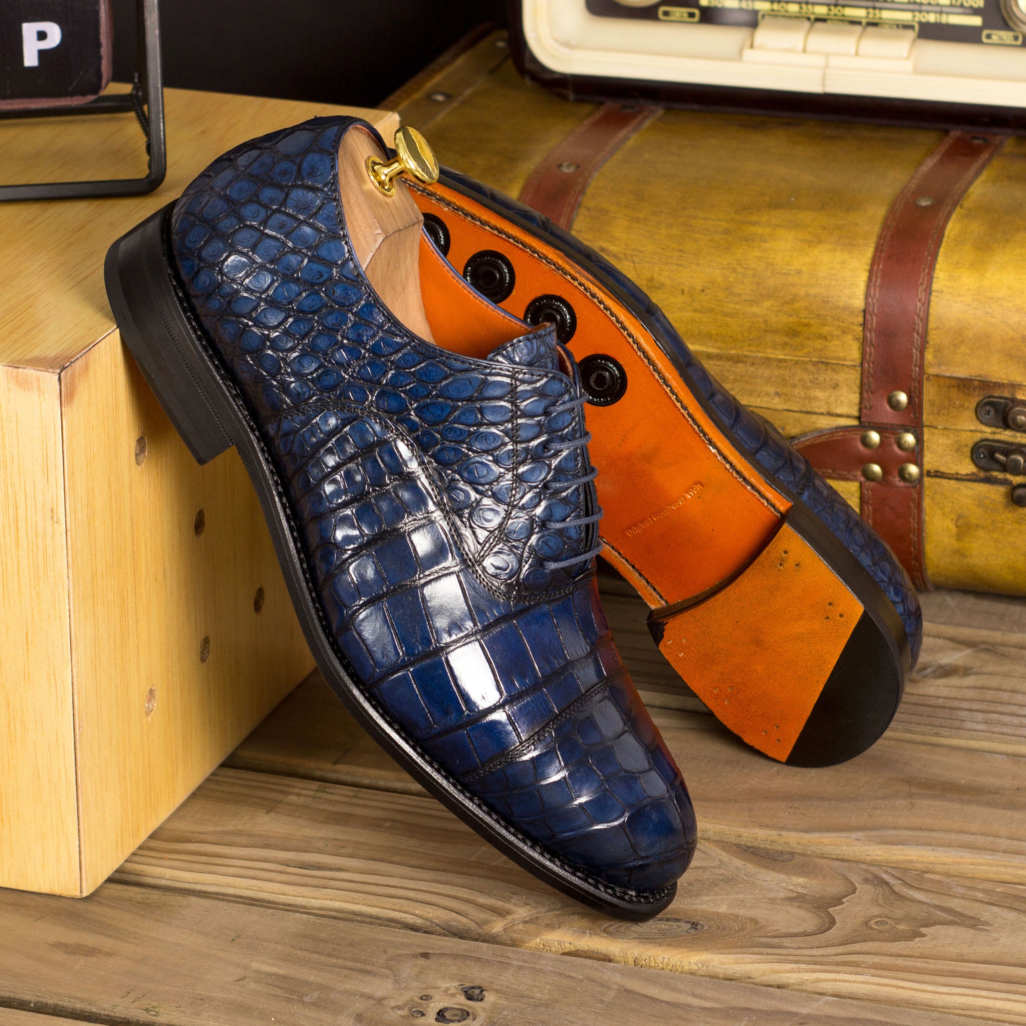Genuine Alligator Navy Blue Dress Shoes Size 10 for Men Genova in Navy Genuine American Alligator Loafers by  main image 2