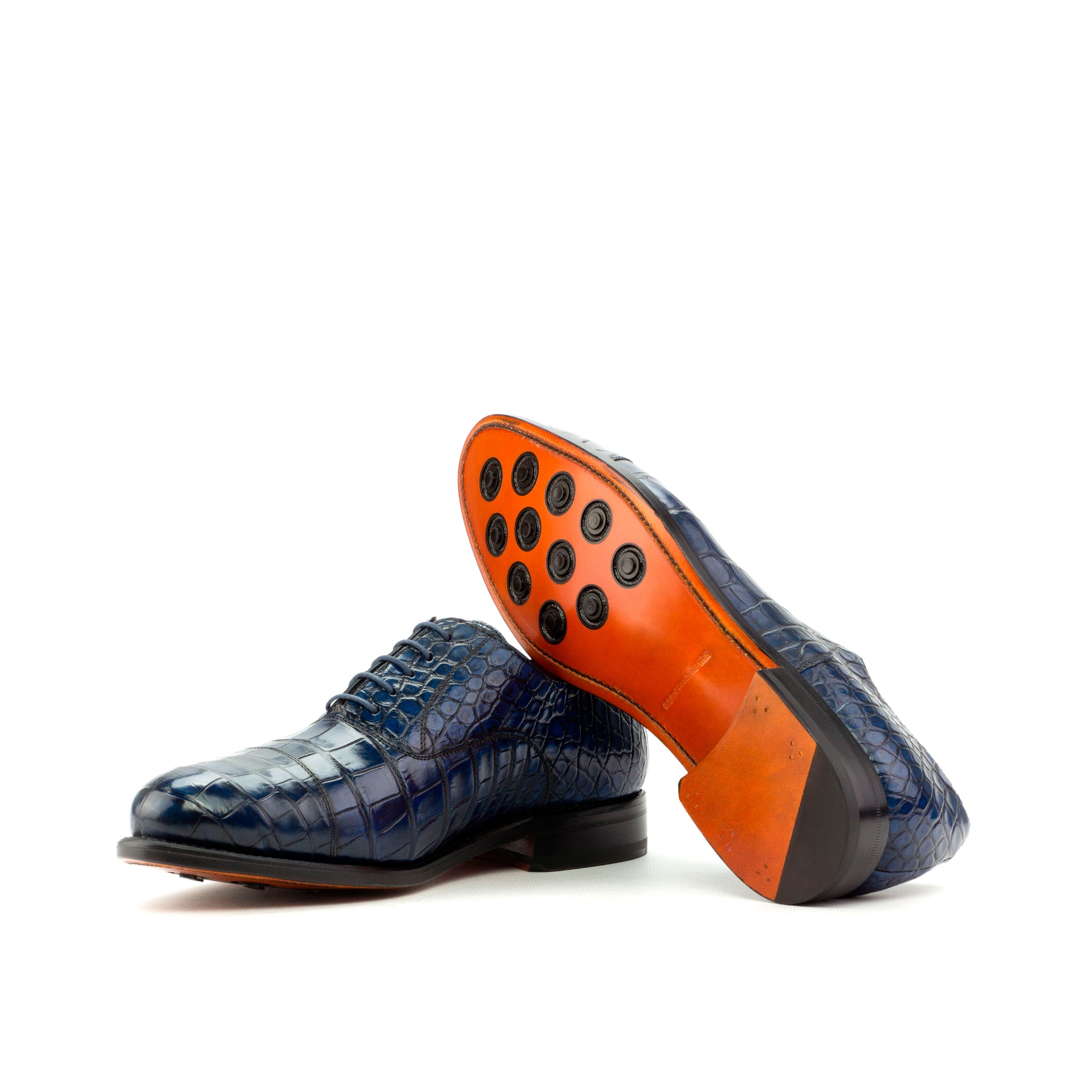 DIVINCH HANDCRAFTED BLACK ALLIGATOR LACE-UP OXFORD SHOES BLUE SOLE EU 42 US 9.5 Black Genuine Belly Alligator Leather Oxford Dress Shoes For  main image 2
