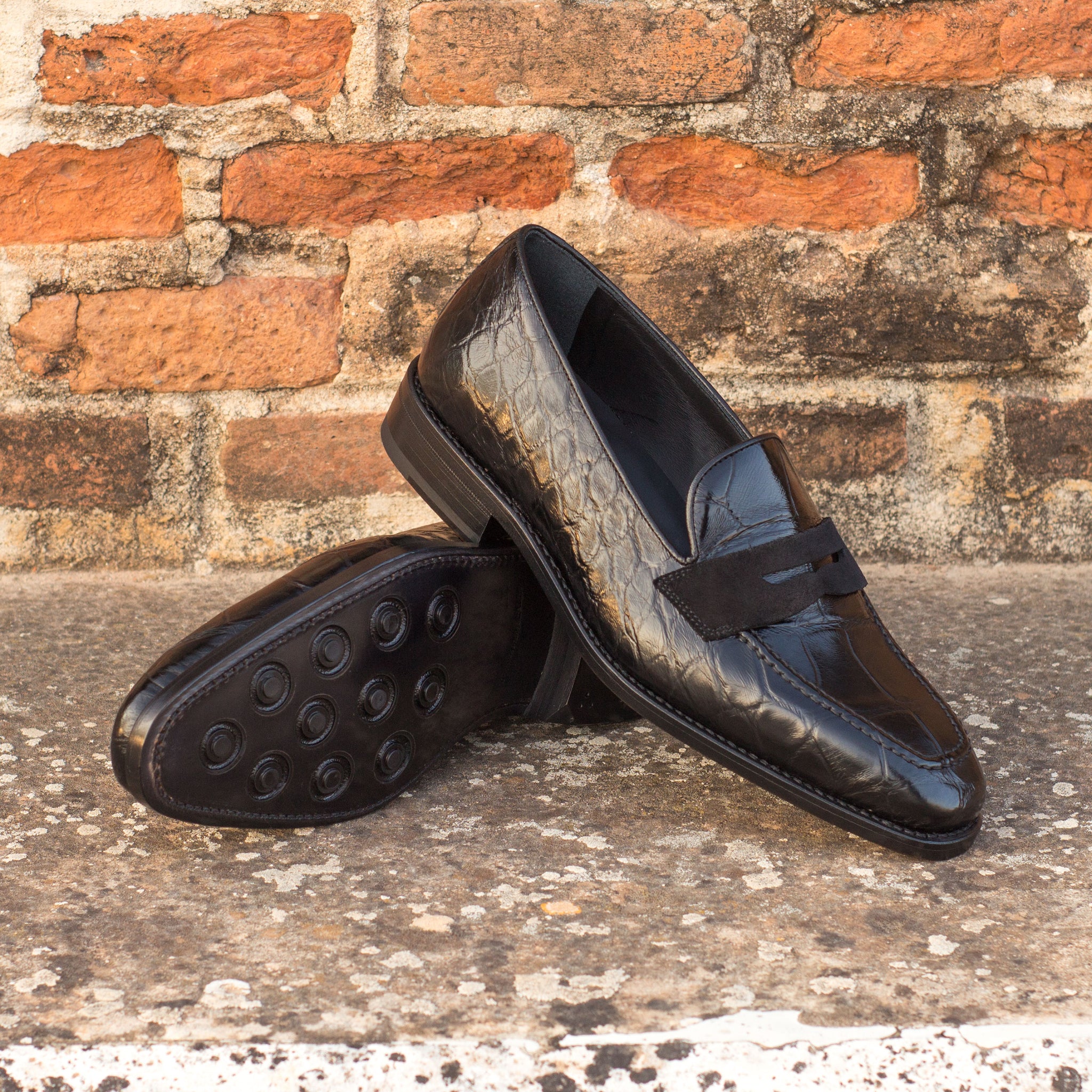 Black Alligator Penny Loafer Custom Shoes ADORSI