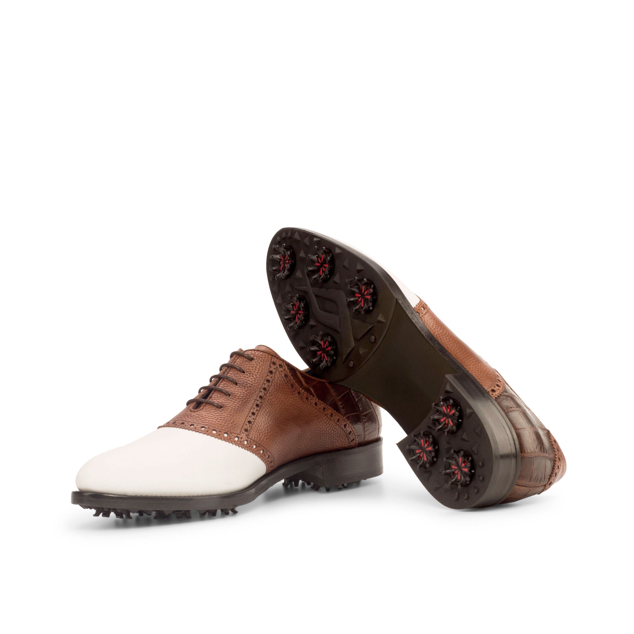 Mens Justin Golf Shoes Classic Saddle Brogue White Brown Leather Sz 8.5 EE Vintage POLO by RALPH LAUREN Brown & White Wingtips  main image 4