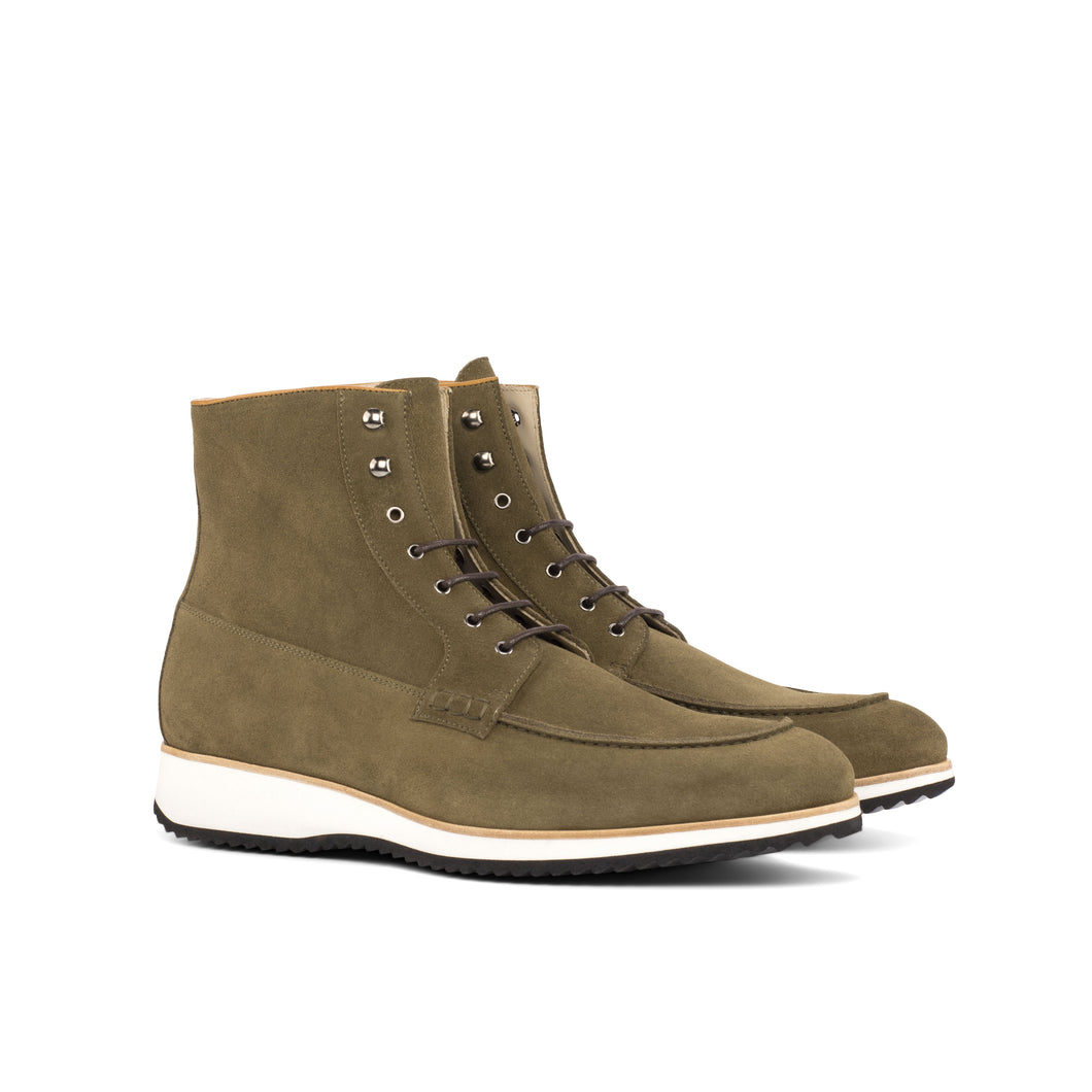 Khaki Suede Moc-Toe Boots