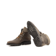 Load image into Gallery viewer, Dark Brown Pebble Grain &amp; Tweed Fabric Hiking Boots
