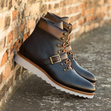 Load image into Gallery viewer, Navy &amp; Brown Calf Hiking Wedge Boots
