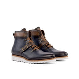 Navy & Brown Calf Hiking Wedge Boots