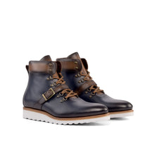 Load image into Gallery viewer, Navy &amp; Brown Calf Hiking Wedge Boots
