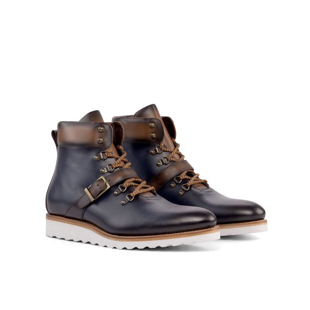 Navy & Brown Calf Hiking Wedge Boots