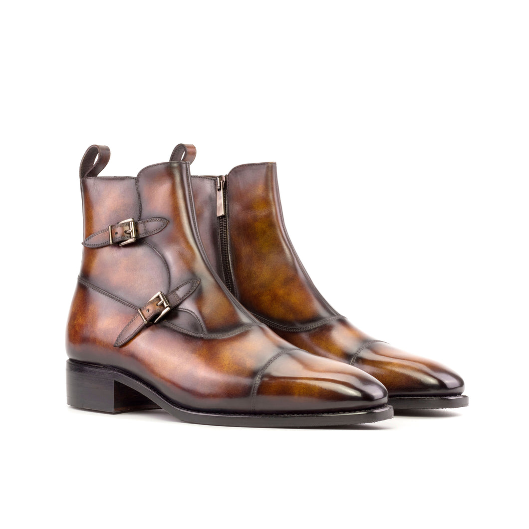 Fire Patina Leather Double Monk Boots