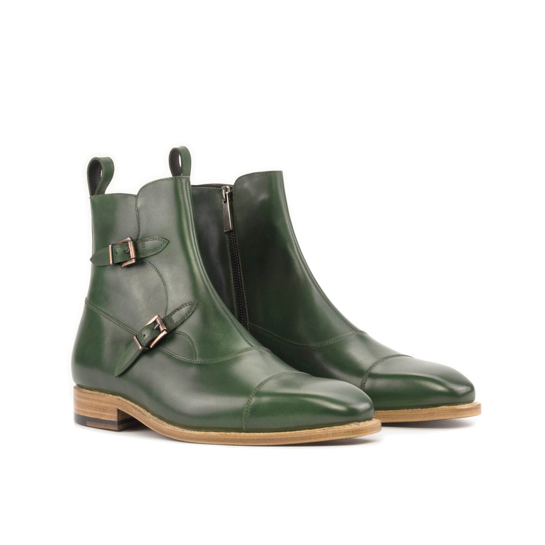 Forest Green Calf Leather Double Monk Boots