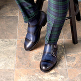 Navy Blue Double Monk Shoes