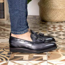 Load image into Gallery viewer, Grey Patina Leather Tassel Loafer
