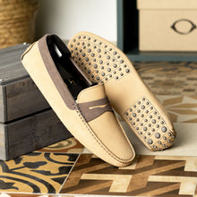 Load image into Gallery viewer, Camel &amp; Grey Suede Penny Driving Loafers

