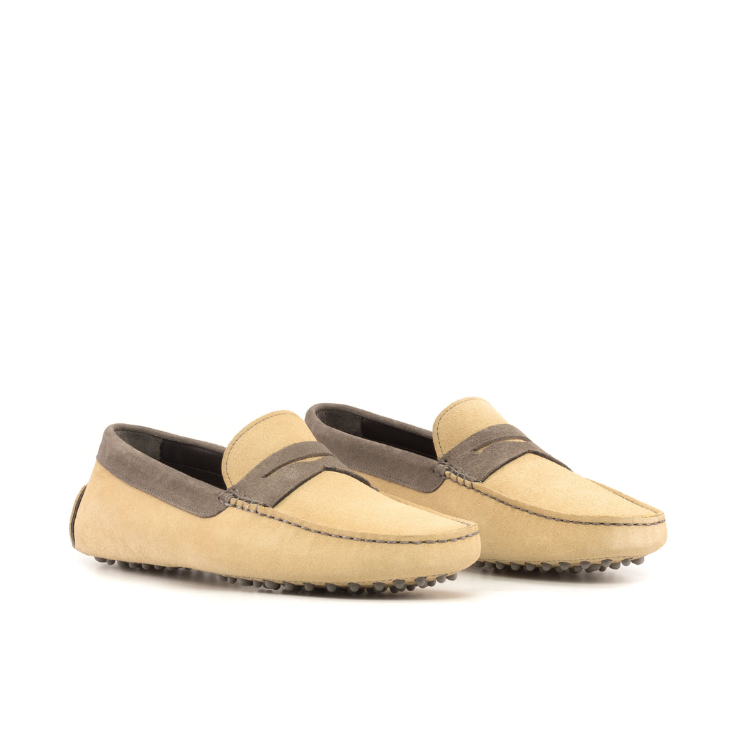 Camel & Grey Suede Penny Driving Loafers