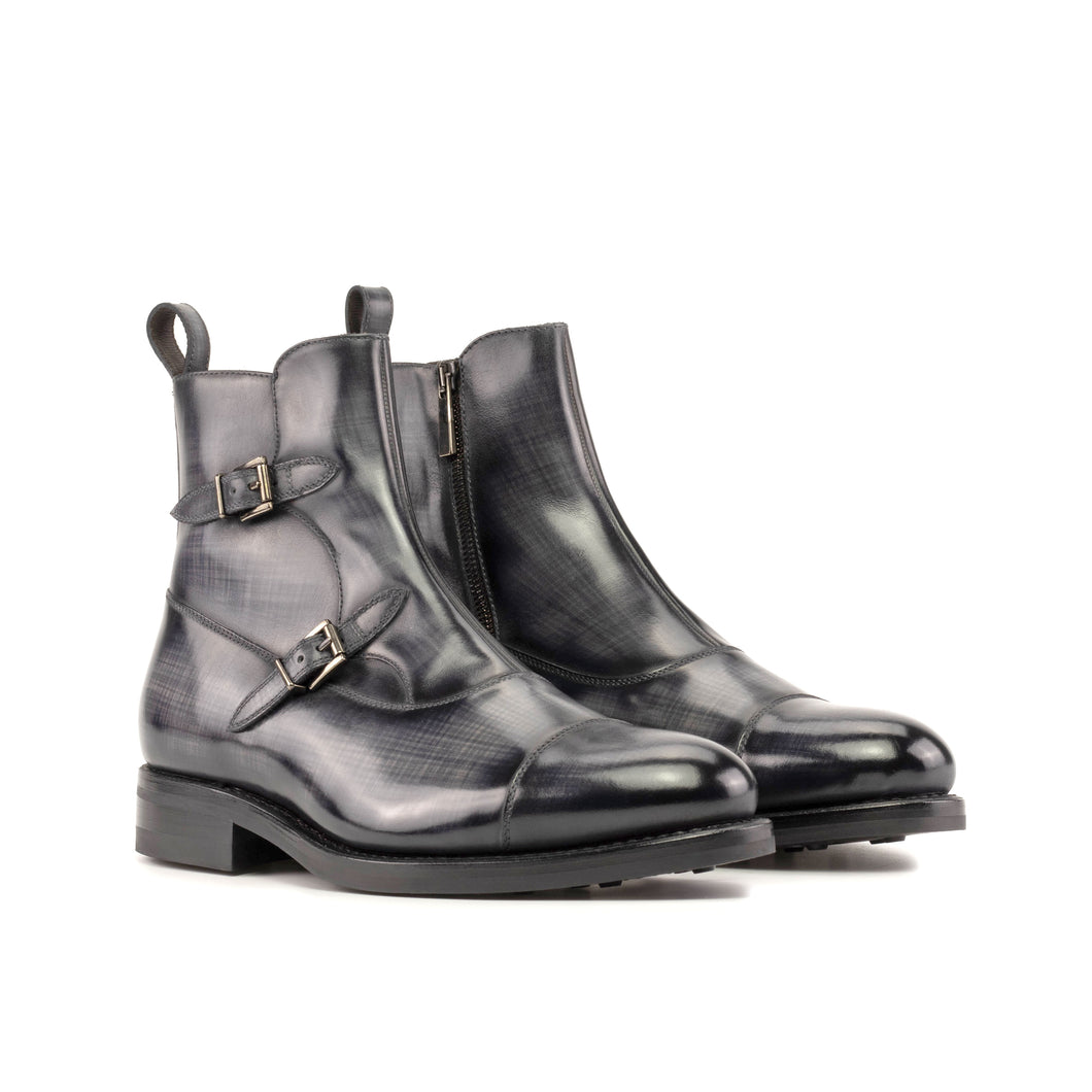 Grey Patina Double Monk Boots