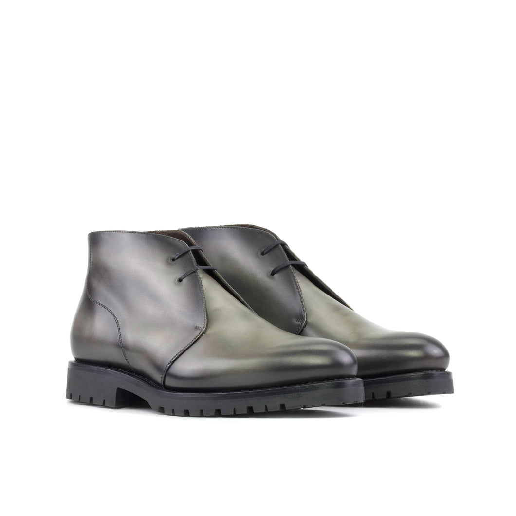 Grey Painted Calf Leather Chukka Boots
