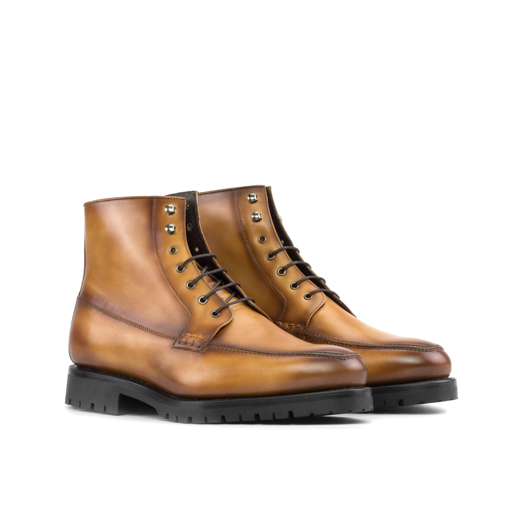 Cognac Painted Calf Leather Moc-Toe Boot