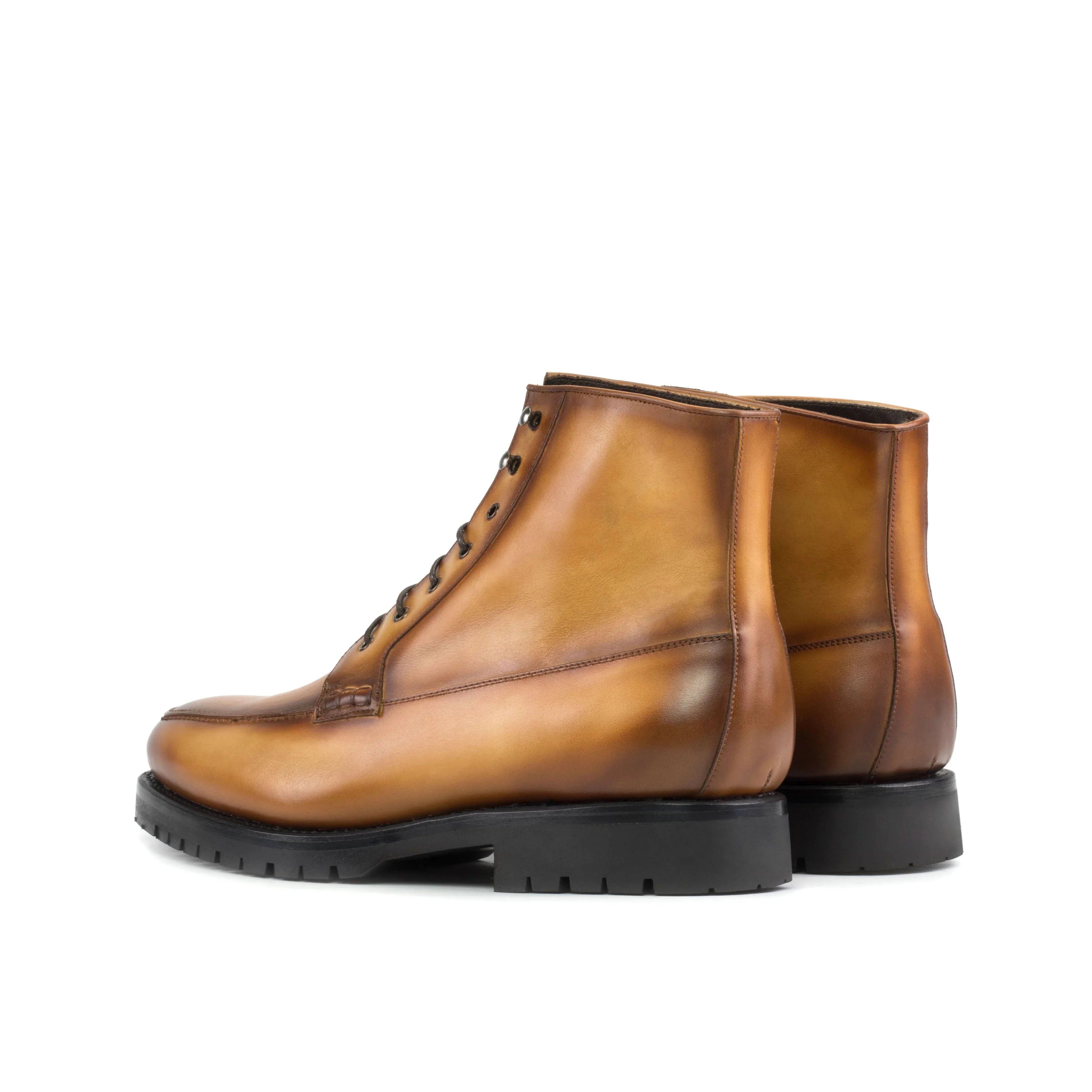 Cognac Painted Calf Leather Moc-Toe Boot