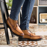 Cognac Painted Calf Leather Moc-Toe Boot