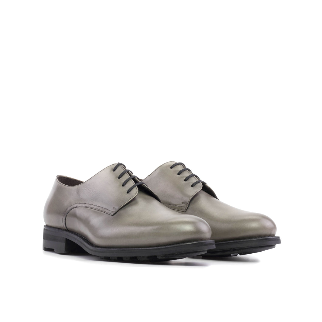 Grey Painted Calf Leather Derby Shoes