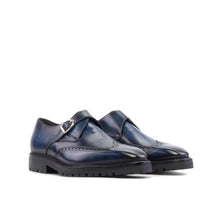 Load image into Gallery viewer, Denim Blue Patina Leather Single Monk Shoes

