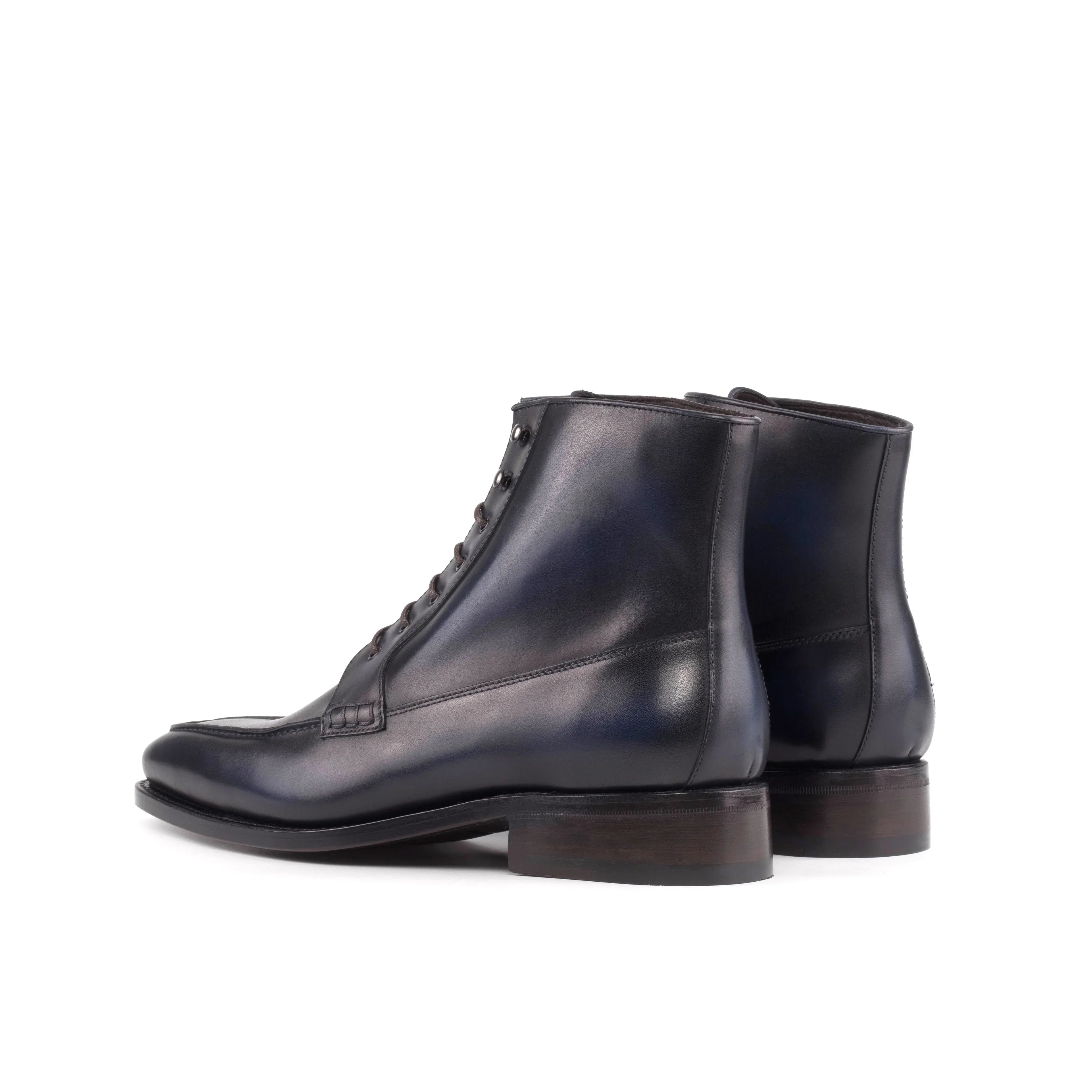 Navy Blue Calf Moc Toe Boots