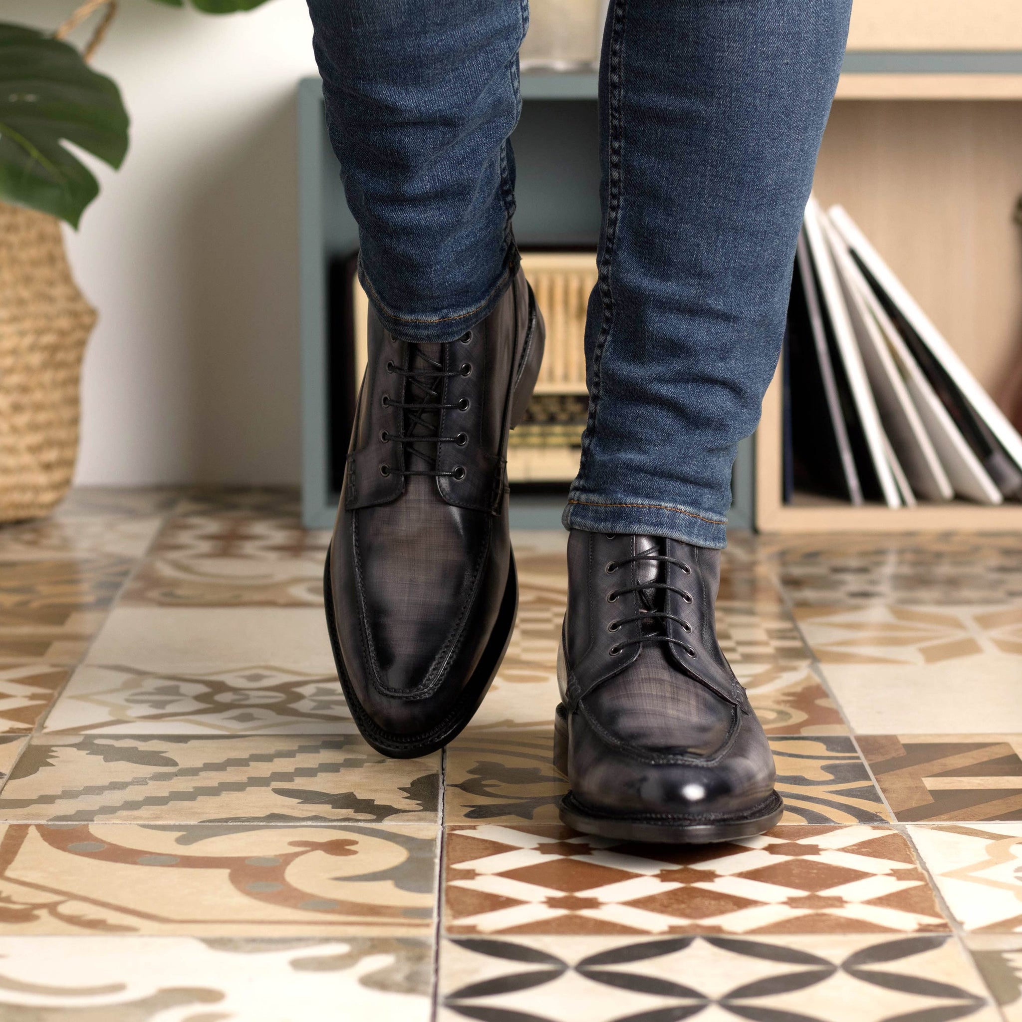 Custom Grey Moc Toe Boots | Hand Patina Leather 8.5 Custom Grey Moc Toe Boots | Hand Patina Leather 8.5