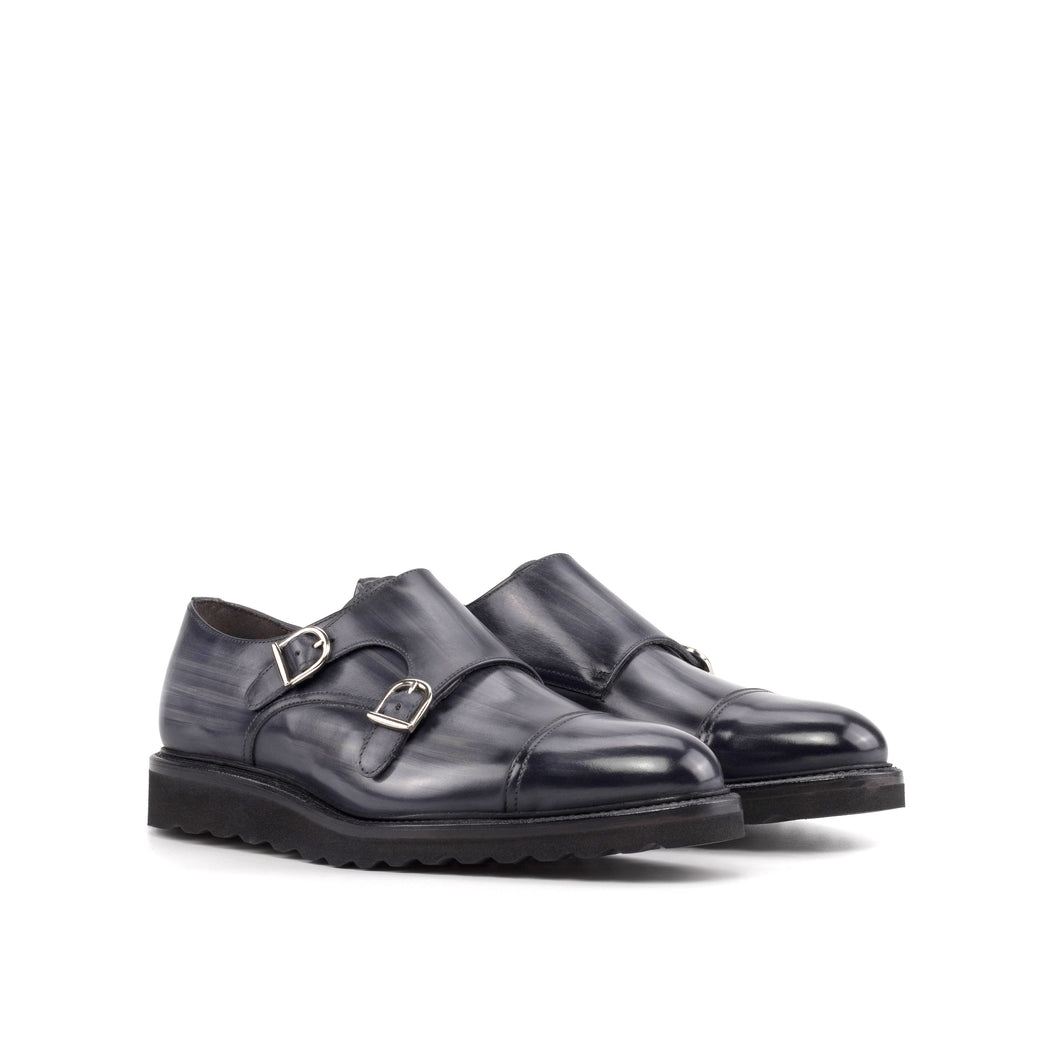 Grey Patina Leather Double Monk Strap