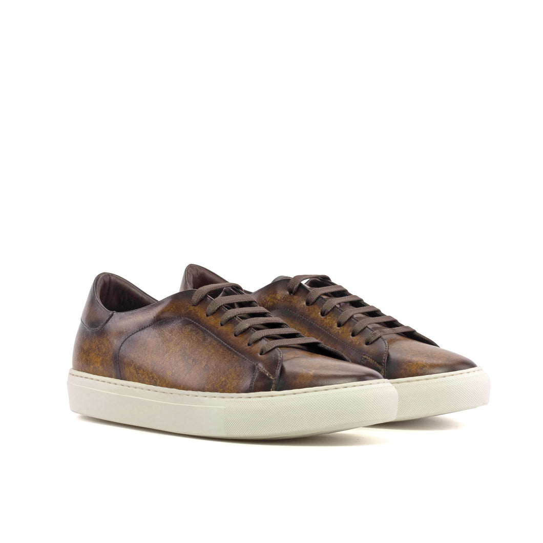 Brown Marble Patina Leather Trainers