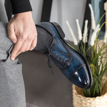Load image into Gallery viewer, Denim Blue Patina Cap Toe Oxford Shoes
