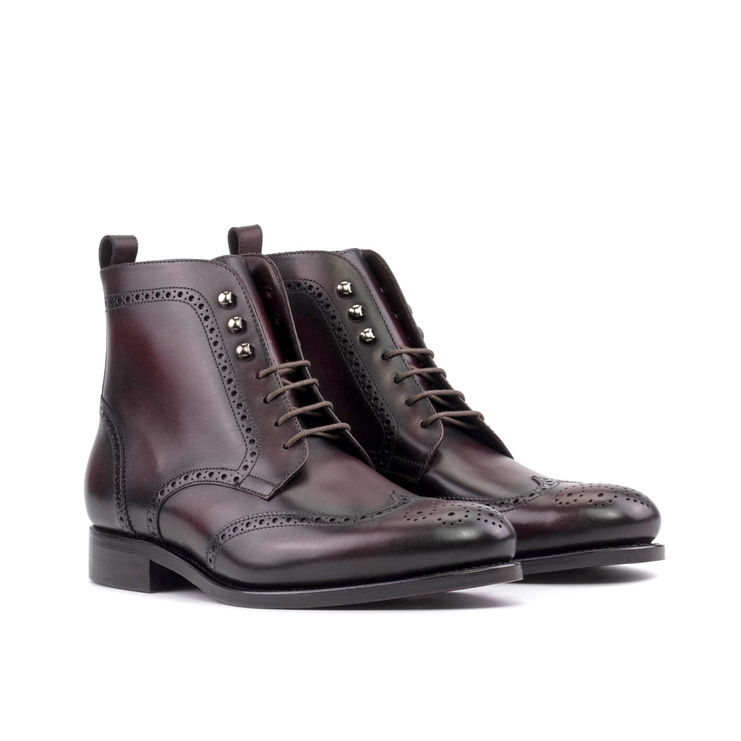 Burgundy Box Calf Leather Brogue Boot