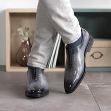 Load image into Gallery viewer, Grey Patina Wholecut Shoes
