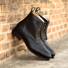 Load image into Gallery viewer, Black Python Cap Toe Jumper Boots
