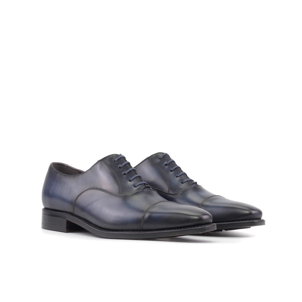 Navy Calf Leather Cap-Toe Oxford Shoes