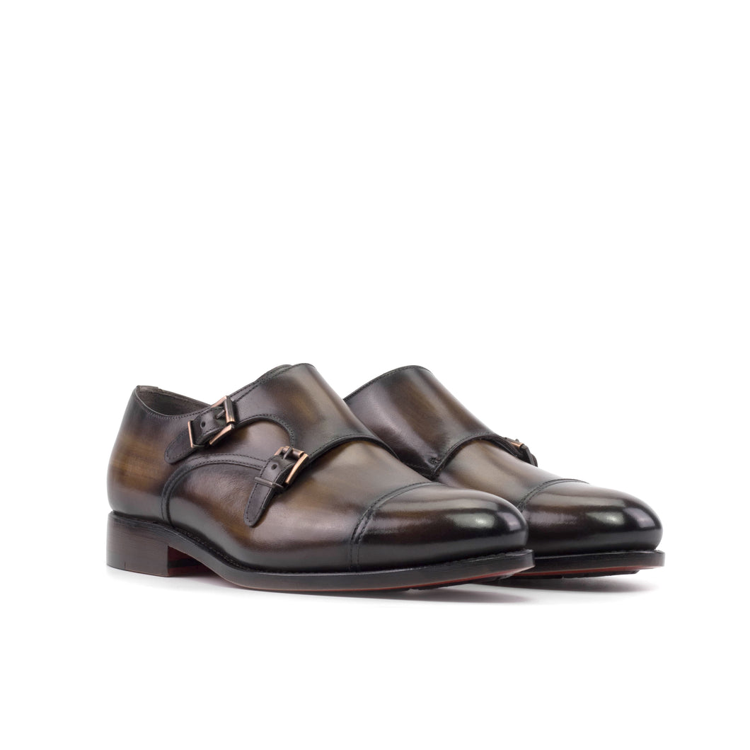 Brown Patina Double Monk Shoes