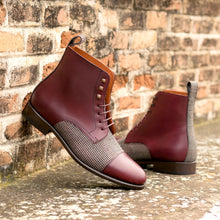 Load image into Gallery viewer, Burgundy Calf &amp; Tweed Fabric Cap Toe Boots

