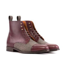 Load image into Gallery viewer, Burgundy Calf &amp; Tweed Fabric Cap Toe Boots
